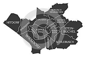 Leverkusen city map Germany DE labelled black illustration