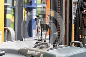 Levers wheel control in cabin forklift truck