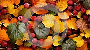 leves leaf raspberry fruit A beautiful autumn scene with photo