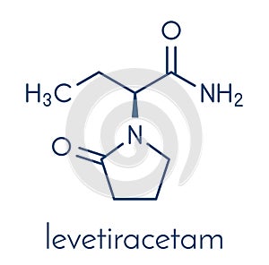 Levetiracetam epilepsy seizures drug molecule. S-isomer of etiracetam. Skeletal formula. photo