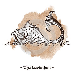 The Leviathan. Legendary sea monster giant whale vector