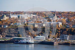 Levis city landscape. Fall foliage season in Quebec, Canada.