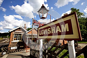 Levisham station sign on the North Yorks Moors vintage railway