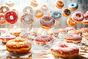 Levitating assortment of colorful donuts
