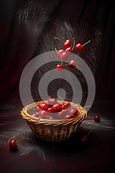 Levitating Cherry A Mesmerizing Rattan Basket Photography
