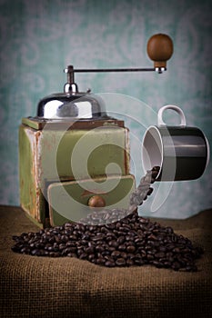 Levitating cup and coffee grinder