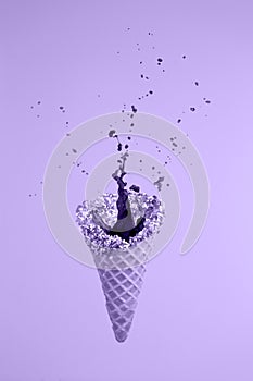 Levitating sugar cone with splashes. Coffee concept. Minimal art