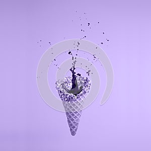 Levitating sugar cone with splashes. Coffee concept. Minimal art