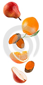Levitation fresh fruits isolated on white background