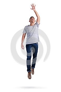 Levitation. Young Man Walking Jumping on Air