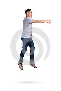 Levitation. Young Man Walking Jumping on Air