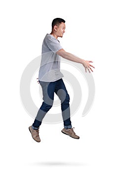 Levitation. Young Man Walking Jumping on Air