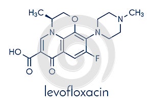 Levofloxacin antibiotic drug fluoroquinolone class molecule. Skeletal formula.