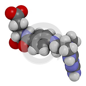 Levomefolic acid or 5-methyltetrahydrofolate molecule. 3D rendering. Atoms are represented as spheres with conventional color