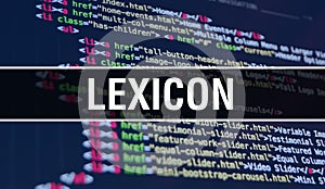 Lexicon concept illustration using code for developing programs and app. Lexicon website code with colourful tags in browser view