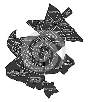 Lexington-Fayette Kentucky city map USA labelled black illustration