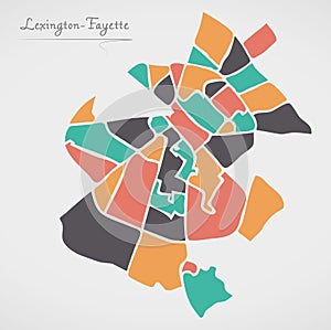 Lexington-Fayette Kentucky Map with neighborhoods and modern round shapes