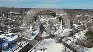 Lexington town in winter, Massachusetts, USA