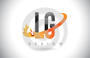 LG L G Letter Logo with Fire Flames Design and Orange Swoosh. photo