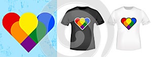 LGBT colors heart for t-shirt stamp, tee print, applique, badge, label clothing, or other printing products.