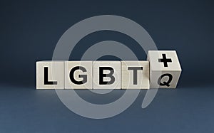 LGBT community. Cubes form the word LGBT with the letter Q