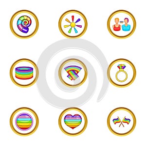 Lgbt community icons set, cartoon style