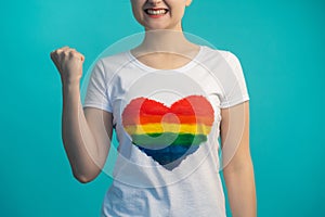 lgbt community pride month woman rainbow heart