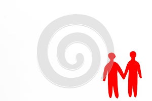 LGBT concept. Male couple on white background top-down copy space