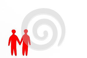 LGBT concept. Male couple on white background top-down copy space