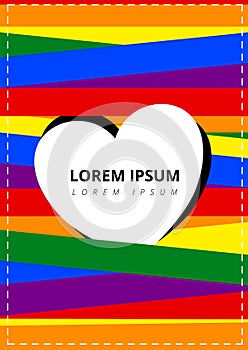 LGBT equality flag rainbow with white heart shape Valentin`s card