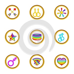 Lgbt festival icons set, cartoon style