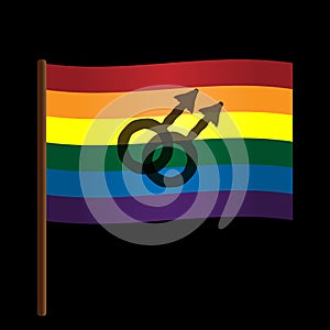 LGBT flag with the shaft and male symbols on black background