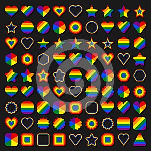 LGBT flag shapes. Forms of circle, star, hexagon, heart, square, triangle