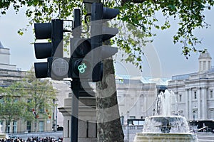LGBT friendly green light on semaphore pedestrian crossing at Trafalgar Square