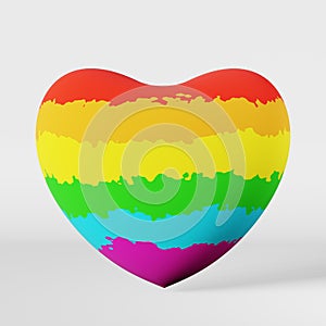 LGBT heart rainbow 3D rendering white background. Pride Month Transgender colorful dignity equality. Sexual orientation