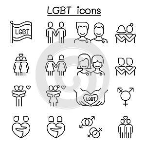 LGBT, Homosexual, gay, lesbian icon set in thin line style