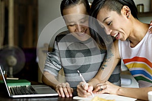 LGBT Lesbian Couple Moments Happiness Concept photo