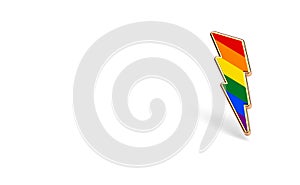 LGBT lightning bolt rainbow pride symbol isolated on white background with copy space on the left side. Gay, Lesbian and sexual