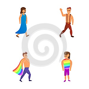 Lgbt marathon icons set cartoon . Lgbt community representative