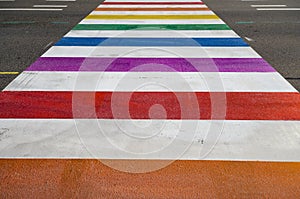 LGBT pedestrian cross walk, rainbow crossway on the road