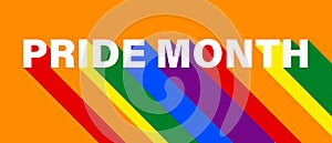 LGBT pride banner, Pride Month text with rainbow shadow of LGBT flag colors. Template, web resource