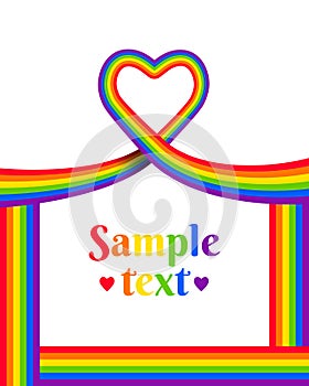 LGBT, Pride flag and love concept with heart shape and text frame made of rainbow flag