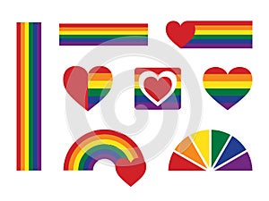 LGBT Pride Month illustrations. National Coming Out Day signs and symbols. LGBTQ community rainbow icons set