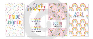 LGBT Pride Month in June posters and web templates. Lesbian Gay Bisexual Transgender. Celebrated annual pride month