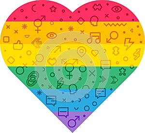 Lgbt pride rainbow flag in heart forms set vector