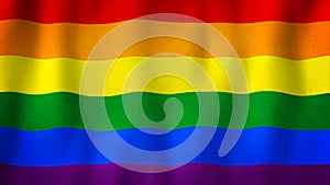 LGBT Pride Rainbow flag waving in the wind. Lesbian Gay Bisexual Transgender. Closeup of realistic LGBT flag with highly detailed