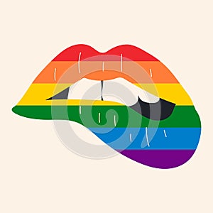 Lgbt pride sign in vector format. Rainbow lips.