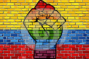 LGBT Protest Fist on a Colombia brick Wall Flag