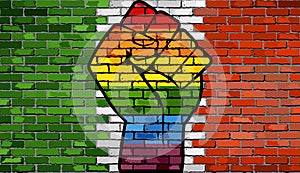 LGBT Protest Fist on a Italy brick Wall Flag