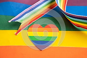 LGBT rainbow colorful flag heart and ribbon, symbol of lesbian, gay, bisexual, transgender, human rights, tolerance and peace
